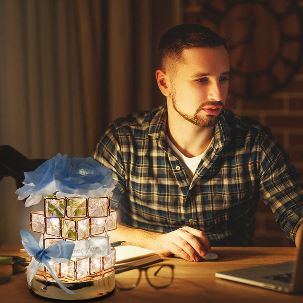 Blue Rose Led Crystal Flower Table Lamp Usb Rechargeable Touch Control Night Light Lamps