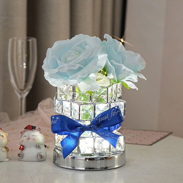 Blue Rose Led Crystal Flower Table Lamp Usb Rechargeable Touch Control Night Light Lamps
