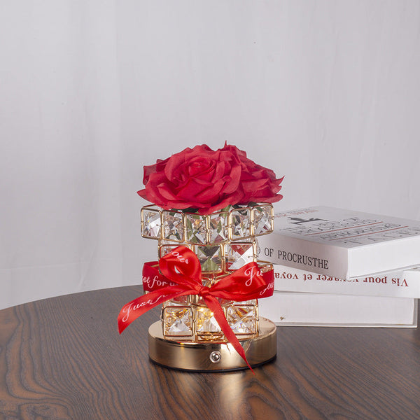 Red Rose Led Crystal Flower Table Lamp Usb Rechargeable Touch Control Night Light Lamps