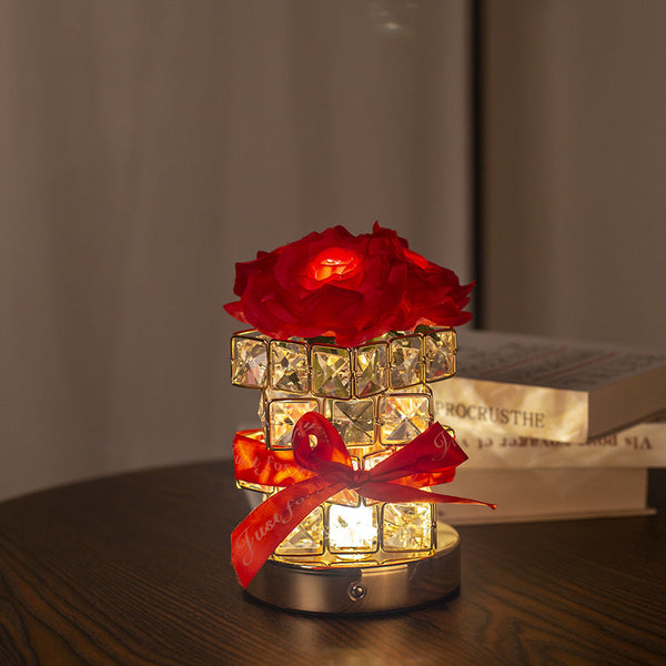 Red Rose Led Crystal Flower Table Lamp Usb Rechargeable Touch Control Night Light Lamps