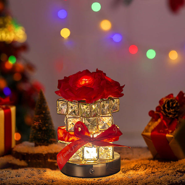 Red Rose Led Crystal Flower Table Lamp Usb Rechargeable Touch Control Night Light Lamps
