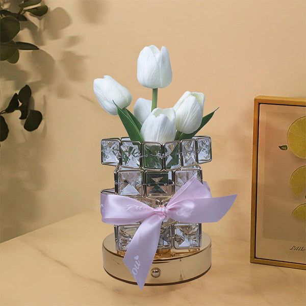 White Tulips Led Crystal Flower Table Lamp Usb Rechargeable Touch Control Night Light Lamps