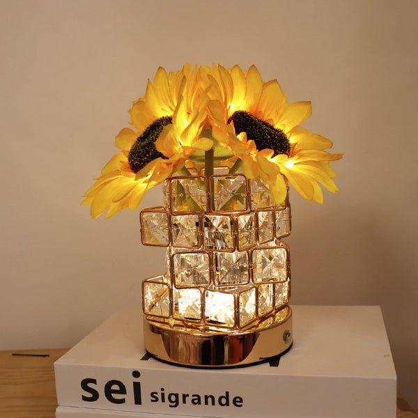 Sunflower Led Crystal Flower Table Lamp Usb Rechargeable Touch Control Night Light Lamps