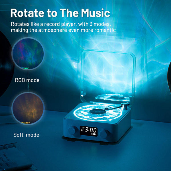 Black Waves Retro Bluetooth Speaker Clock With Ambient Light Projector Audio Docks & Mini Speakers