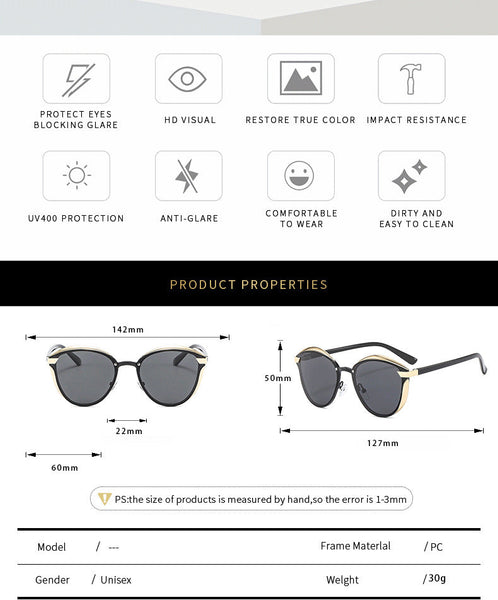 2 Pcs Black Elegant Women's Cat Eye Anti Glare Lightweight Frame Sunglasses