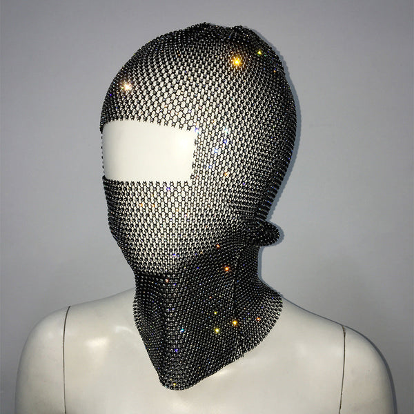 Black Glitter Rhinestone Face Balaclava Trendy Music Festival Head Cover 37Cm Balaclavas Masks & Tubes