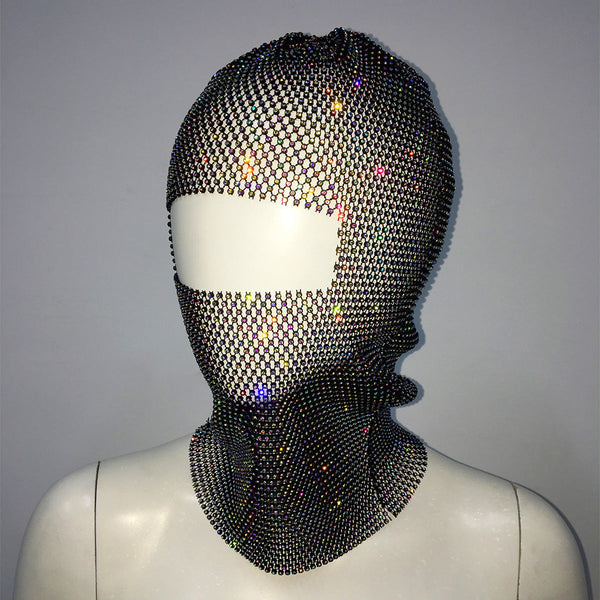 Black Colored Diamonds Glitter Rhinestone Face Balaclava Trendy Music Festival Head Cover 37Cm Balaclavas Masks & Tubes