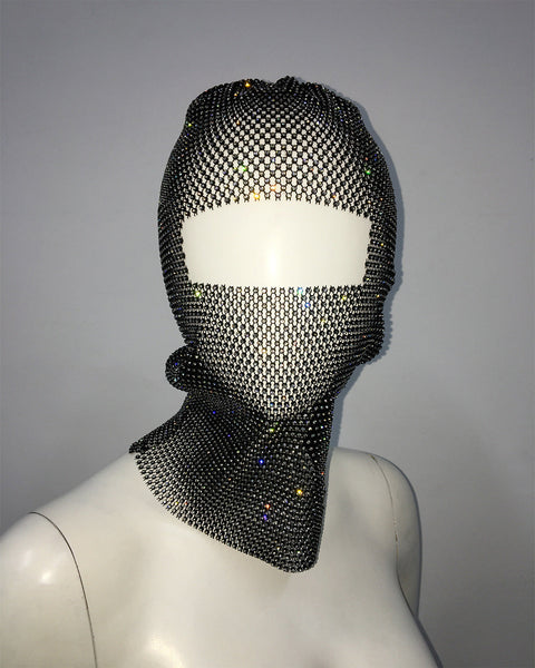 Black Colored Diamonds Glitter Rhinestone Face Balaclava Trendy Music Festival Head Cover 37Cm Balaclavas Masks & Tubes