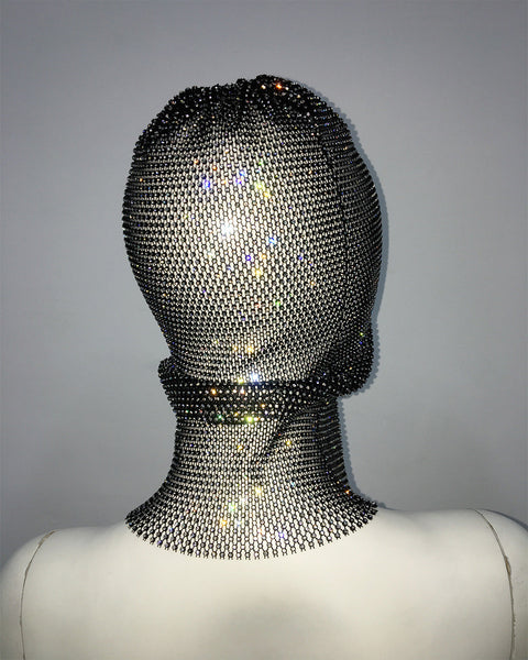 Black Colored Diamonds Glitter Rhinestone Face Balaclava Trendy Music Festival Head Cover 37Cm Balaclavas Masks & Tubes
