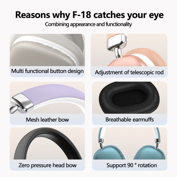 Black Wireless Bluetooth Over Ear Deep Bass Foldable Long Battery Life Headphones