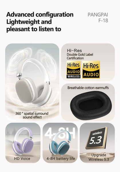 Black Wireless Bluetooth Over Ear Deep Bass Foldable Long Battery Life Headphones