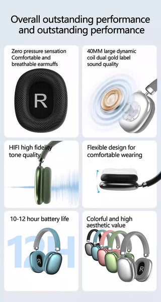 Silver Comfortable Over Ear Hi Fi Sound Long Battery Swivel Control Headphones