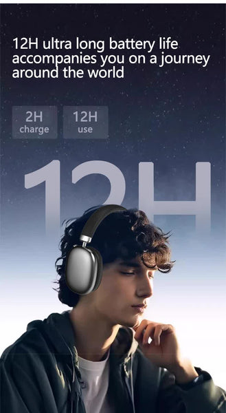 Silver Comfortable Over Ear Hi Fi Sound Long Battery Swivel Control Headphones