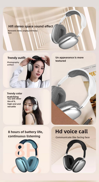 Silver Immersive 3D Audio Wireless Over Ear Comfort Type C Charging Headphones