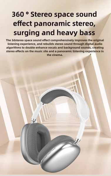 Silver Immersive 3D Audio Wireless Over Ear Comfort Type C Charging Headphones