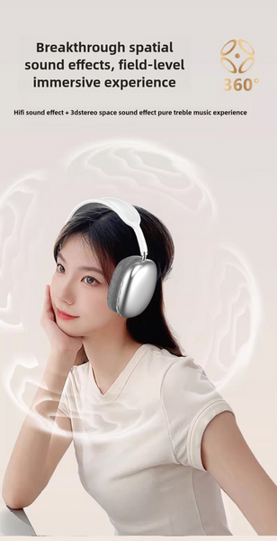 Silver Immersive 3D Audio Wireless Over Ear Comfort Type C Charging Headphones