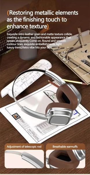Silver And Brown Compact Retro Wireless Bluetooth Deep Bass Immersive Sound Headphones
