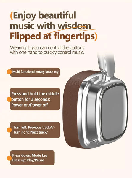 Silver And Brown Compact Retro Wireless Bluetooth Deep Bass Immersive Sound Headphones
