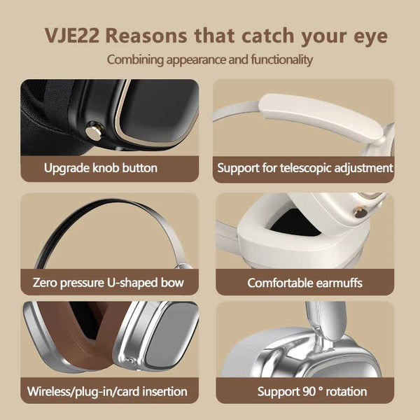 Silver And Brown Compact Retro Wireless Bluetooth Deep Bass Immersive Sound Headphones