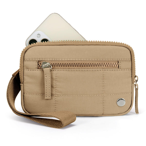 Beige Waterproof Wristlet Wallet Nylon Pouch For Cards Phone & Coins(Without Mobile Phone) Wallets