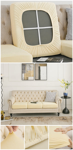 Elosung 2 Pcs Beige Elegant Polyester Sofa Cover Full Protection Against Cat Scratches & Wear Slipcovers