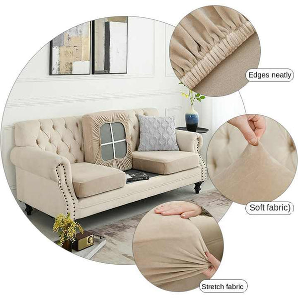 Elosung 2 Pcs Beige Elegant Polyester Sofa Cover Full Protection Against Cat Scratches & Wear Slipcovers
