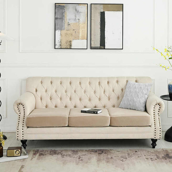 Elosung 2 Pcs Beige Elegant Polyester Sofa Cover Full Protection Against Cat Scratches & Wear Slipcovers