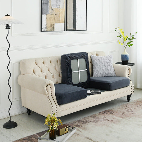 Elosung 2 Pcs Dark Grey Elegant Polyester Sofa Cover Full Protection Against Cat Scratches & Wear Slipcovers