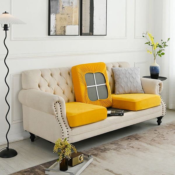 Elosung 2 Pcs Yellow Elegant Polyester Sofa Cover Full Protection Against Cat Scratches & Wear Slipcovers