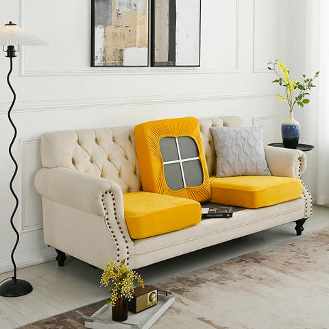 Elosung 2 Pcs Yellow Elegant Polyester Sofa Cover Full Protection Against Cat Scratches & Wear Slipcovers