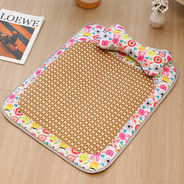 Size S Style 1 Pink And Brown Pet Cooling Mat For Dogs And Cats Summer Breathable Woven Rattan Bed With Sponge Cushion Durable And Chew Resistant Dog