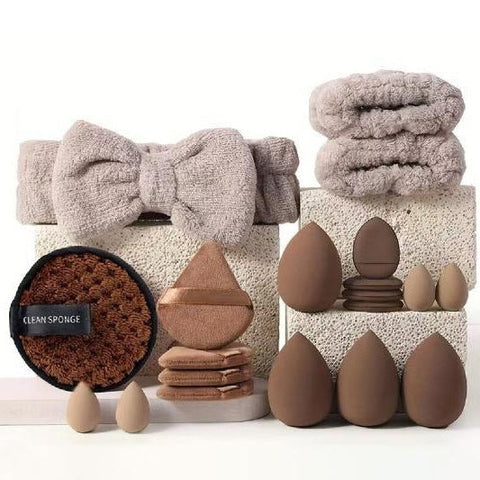 3 * Brown 20 Sets Makeup Sponge Flannel Headband Crystal Velvet Puffs Non Latex Beauty Blenders For Flawless Application Sponges Applicators & Cotton