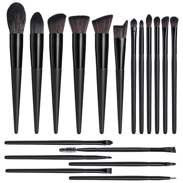 Black 18 Piece Makeup Brush Set Professional Synthetic Fiber With Wooden Handles For Flawless Beauty Brushes