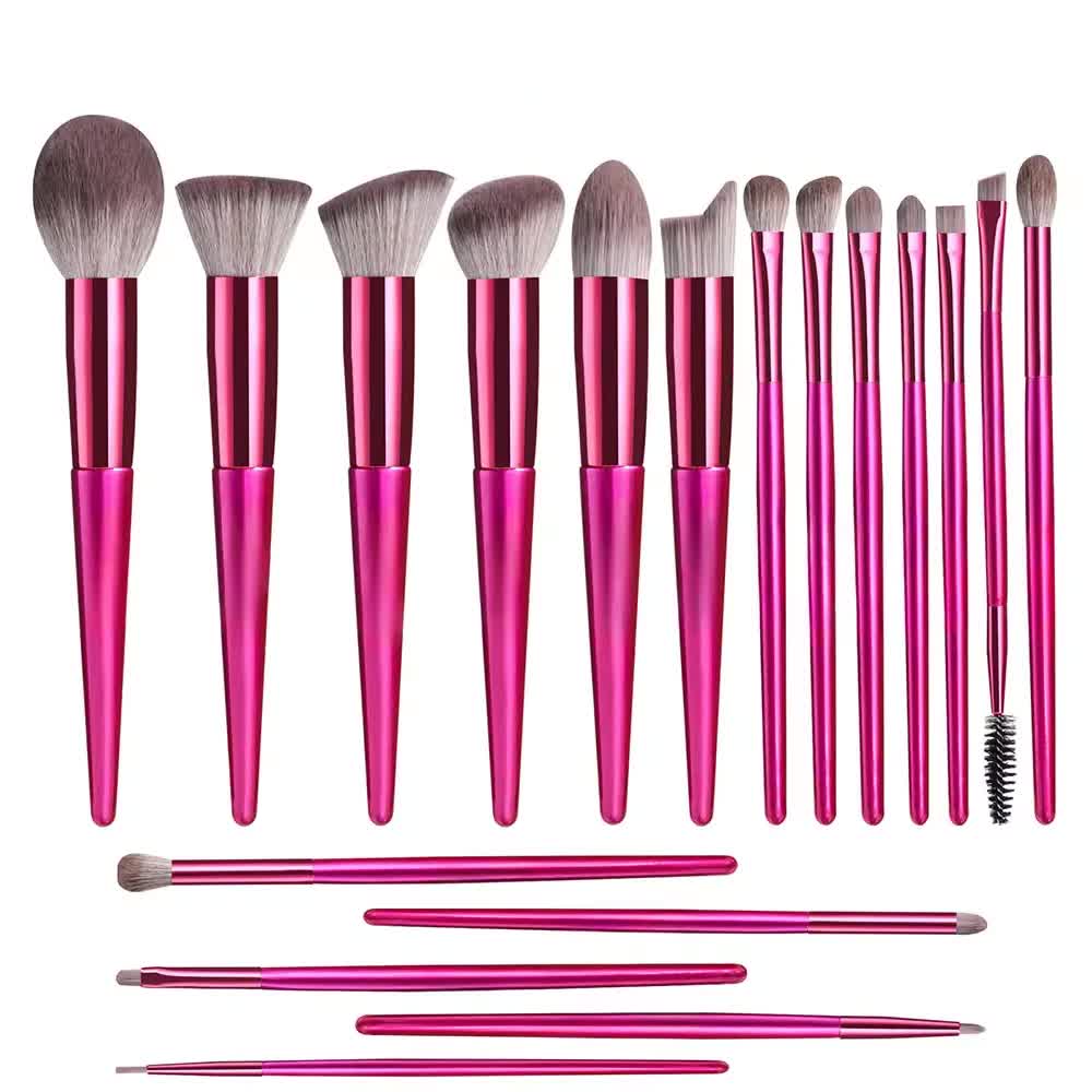 Pink 18 Piece Makeup Brush Set Professional Synthetic Fiber With Wooden Handles For Flawless Beauty Brushes