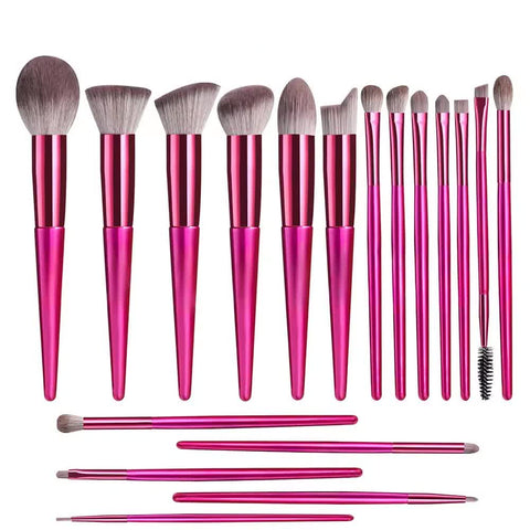 Pink 18 Piece Makeup Brush Set Professional Synthetic Fiber With Wooden Handles For Flawless Beauty Brushes