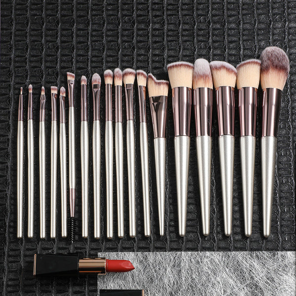 Pink 18 Piece Makeup Brush Set Professional Synthetic Fiber With Wooden Handles For Flawless Beauty Brushes
