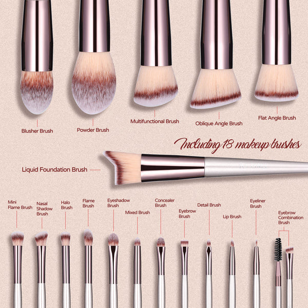 Pink 18 Piece Makeup Brush Set Professional Synthetic Fiber With Wooden Handles For Flawless Beauty Brushes