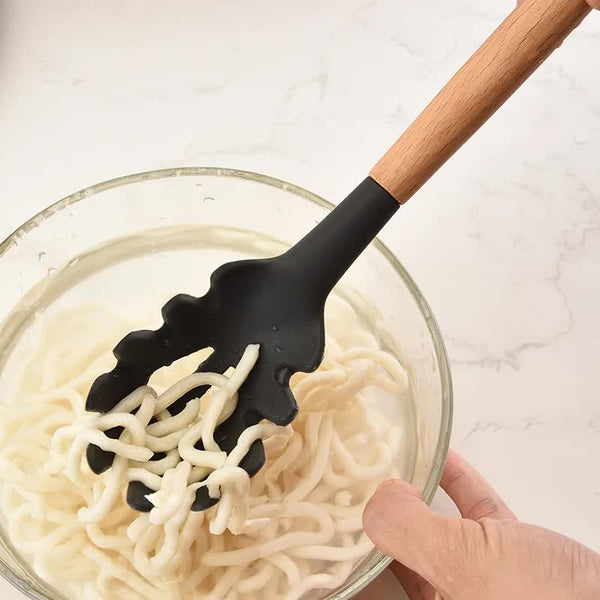 White And Brown 12 Piece Silicone Kitchen Utensil Set Non Stick Food Grade Cooking Tools With Wooden Handles Holder Serving Utensils & Sets