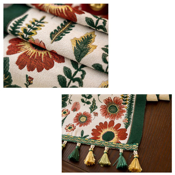 Elosung 35X120cm Green Pastoral Table Runner Spring Floral Oil Painting Style With Tassels Table Runners