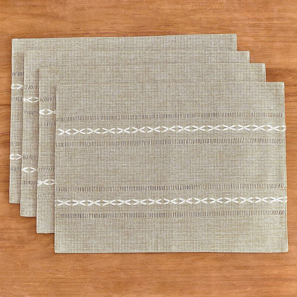 Elosung Beige Woven Heat Resistant Linen Table Mats Coasters Set Placemats