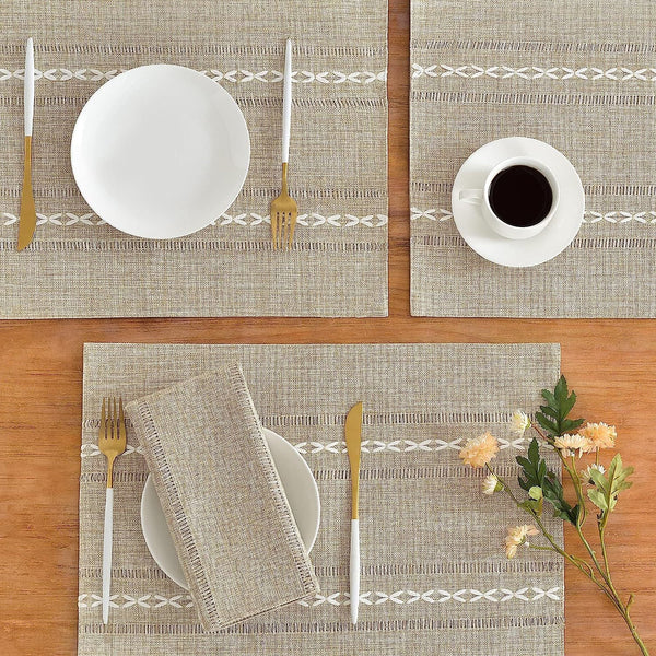 Elosung Beige Woven Heat Resistant Linen Table Mats Coasters Set Placemats