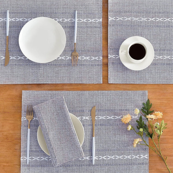 Elosung Blue Woven Heat Resistant Linen Table Mats Coasters Set Placemats
