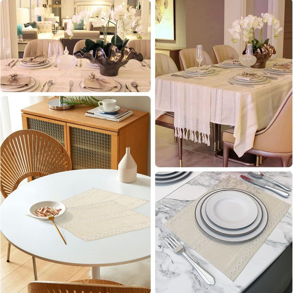 Elosung Blue Woven Heat Resistant Linen Table Mats Coasters Set Placemats