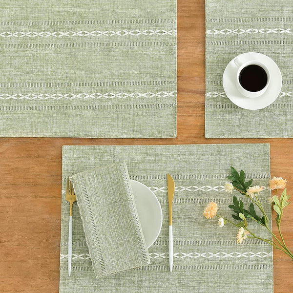 Elosung Green Woven Heat Resistant Kitchen Table Mats Coffee Tea Cup Coasters Linen Blend Dining Decor Placemats