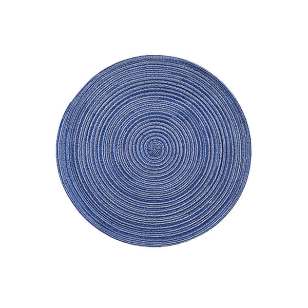 Elosung 8 Pcs Blue Woven Round Placemat Non Slip Heat Resistant Dining Table Mat 36Cm Placemats