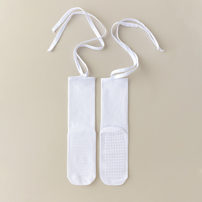 Elosung 3 Pcs White Non Slip Yoga With Cross Straps Cotton Pilates Dance For Women Socks
