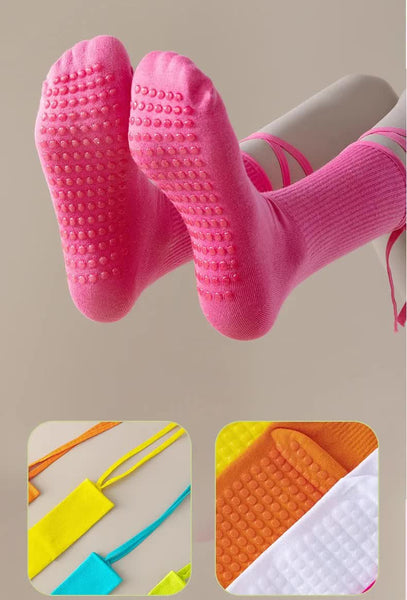 Elosung 3 Pcs White Non Slip Yoga With Cross Straps Cotton Pilates Dance For Women Socks