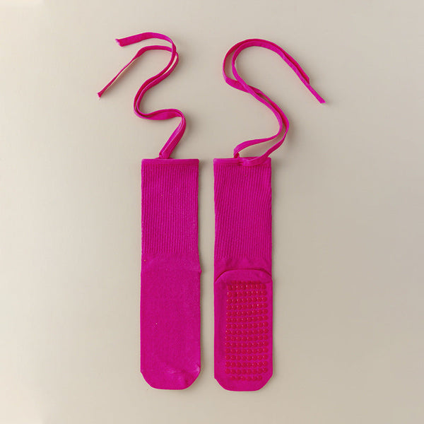 Elosung 3 Pcs Pink Non Slip Yoga With Cross Straps Cotton Pilates Dance For Women Lightweight Comfort Socks