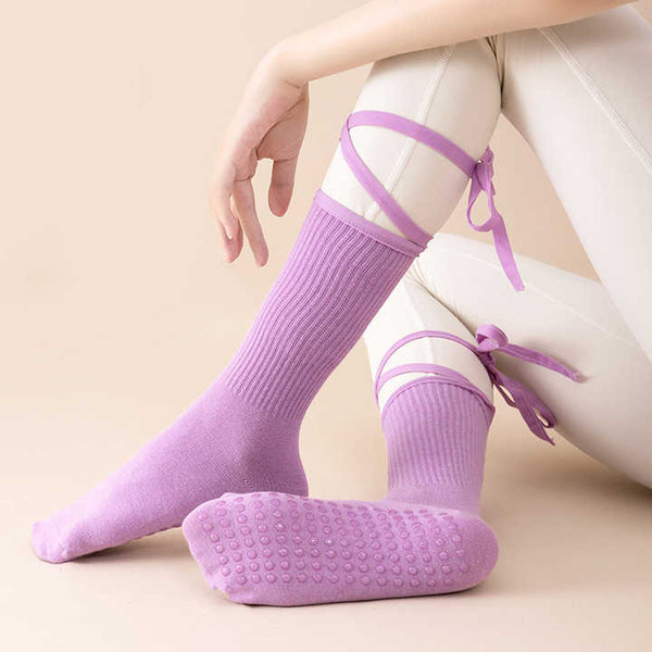 Elosung 3 Pcs Pink Non Slip Yoga With Cross Straps Cotton Pilates Dance For Women Lightweight Comfort Socks