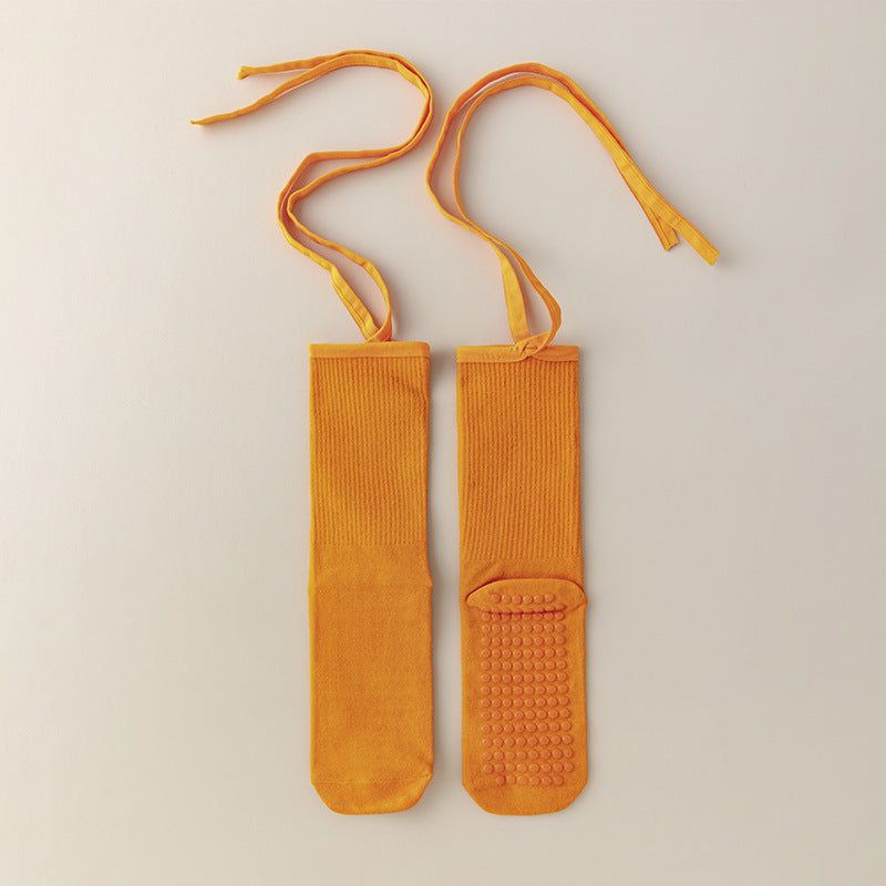 Elosung 3 Pcs Orange Non Slip Yoga With Cross Straps Cotton Pilates Dance For Women Lightweight Comfort Socks